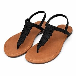Faded Glory Black T Strap‎ Flat Sandals Women’s Size 7